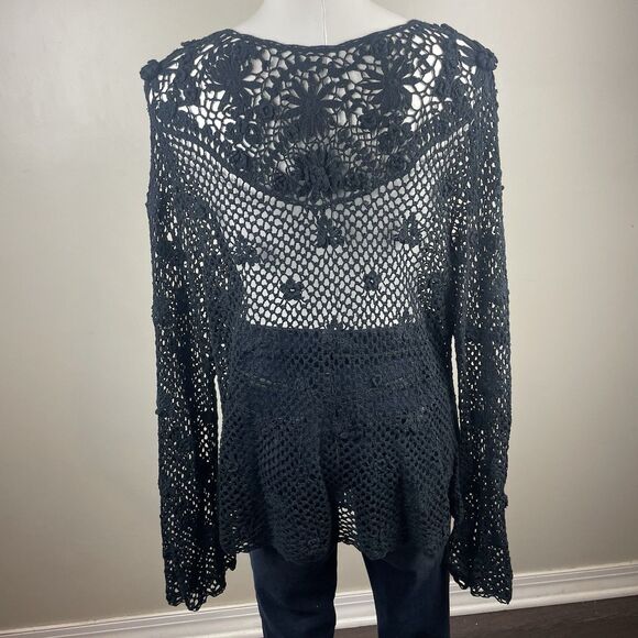 Black Witchy Whimsy Goth Emo Crochet Cardigan Measures Like A Large - Picture 6 of 10
